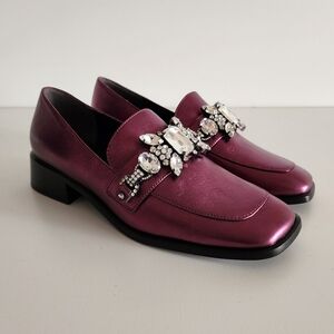 Marc Jacobs Tilde Metallic Purple Leather Jeweled Loafer New 37